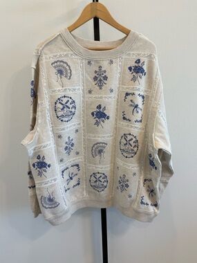 NWT Free People Rudy Lace Embroidered Sweatshirt Boho Cottagecore Granny Romanti